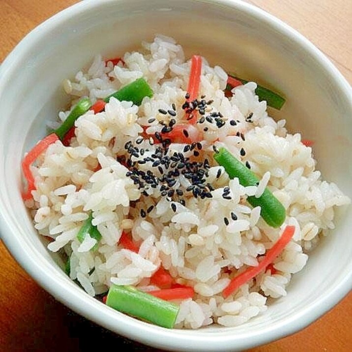 楽!豆ごはんもどき❤いんげん&紅生姜の混ぜご飯♪